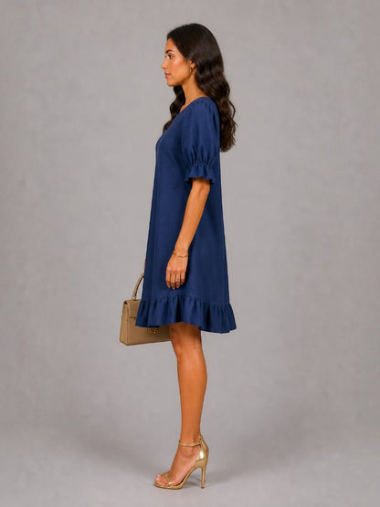 Karoline | Sommerkleid in Marineblau mit Volant
