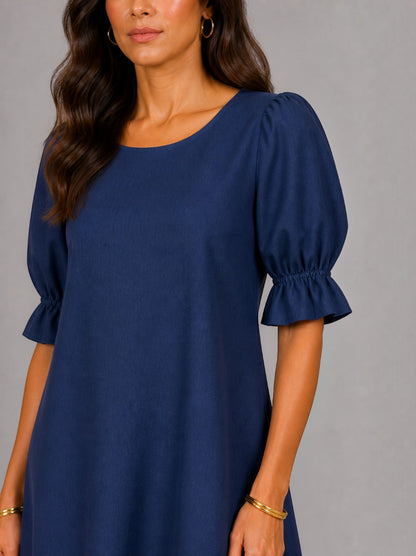 Karoline | Sommerkleid in Marineblau mit Volant