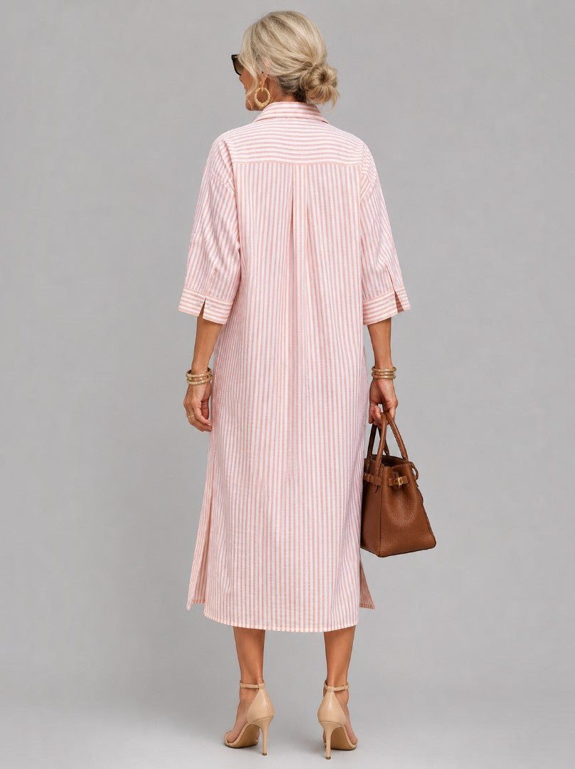 Sibylle | Hemdblusenkleid mit Streifen in Rosa