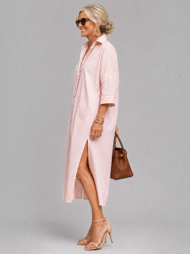 Sibylle | Hemdblusenkleid mit Streifen in Rosa