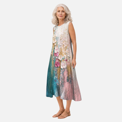 Berta | Ärmelloses Sommerkleid mit Blütenmalerei