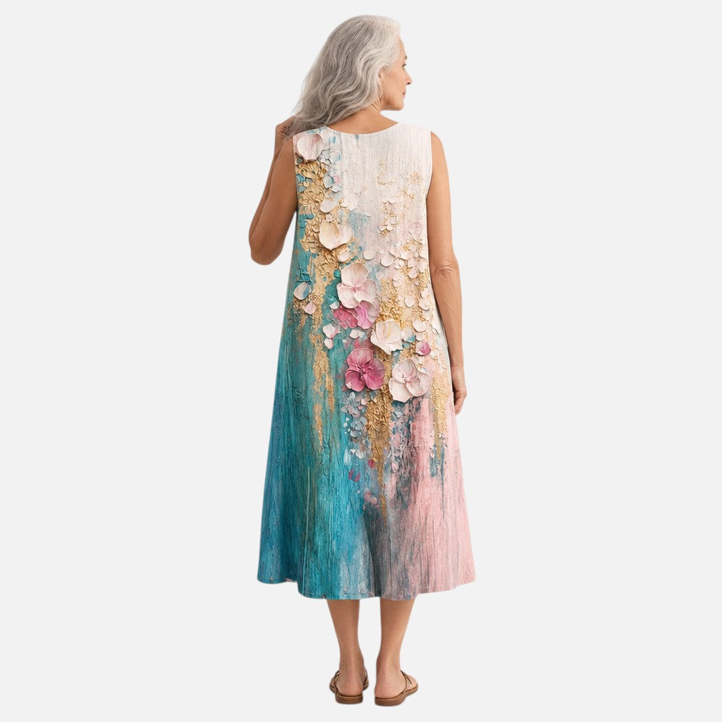 Berta | Ärmelloses Sommerkleid mit Blütenmalerei