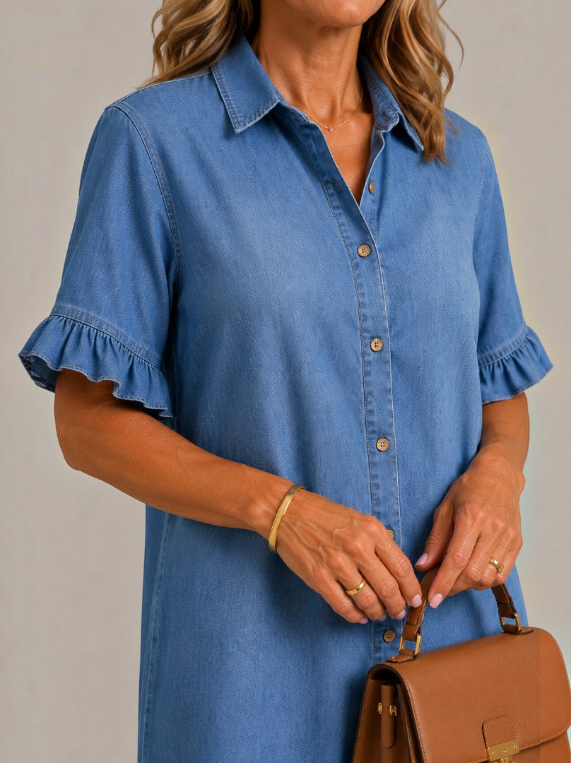 Franziska | Jeanskleid mit Rüschensaum