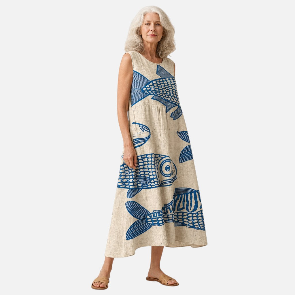 Margarete | Ärmelloses Sommerkleid mit Fischmotiv