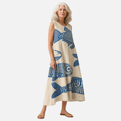 Margarete | Ärmelloses Sommerkleid mit Fischmotiv