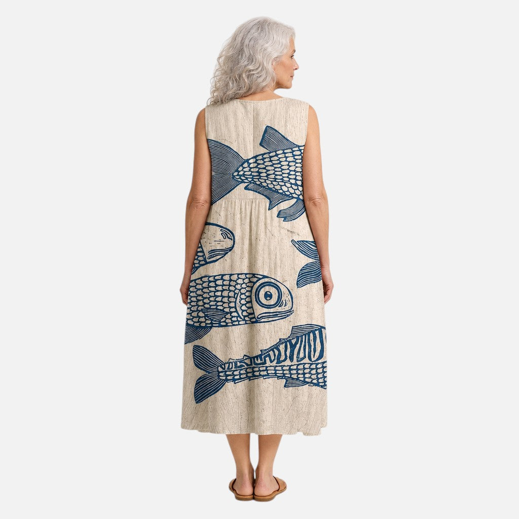 Margarete | Ärmelloses Sommerkleid mit Fischmotiv
