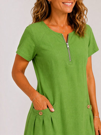 Gesa | Sommerkleid in Grün aus Leinenoptik