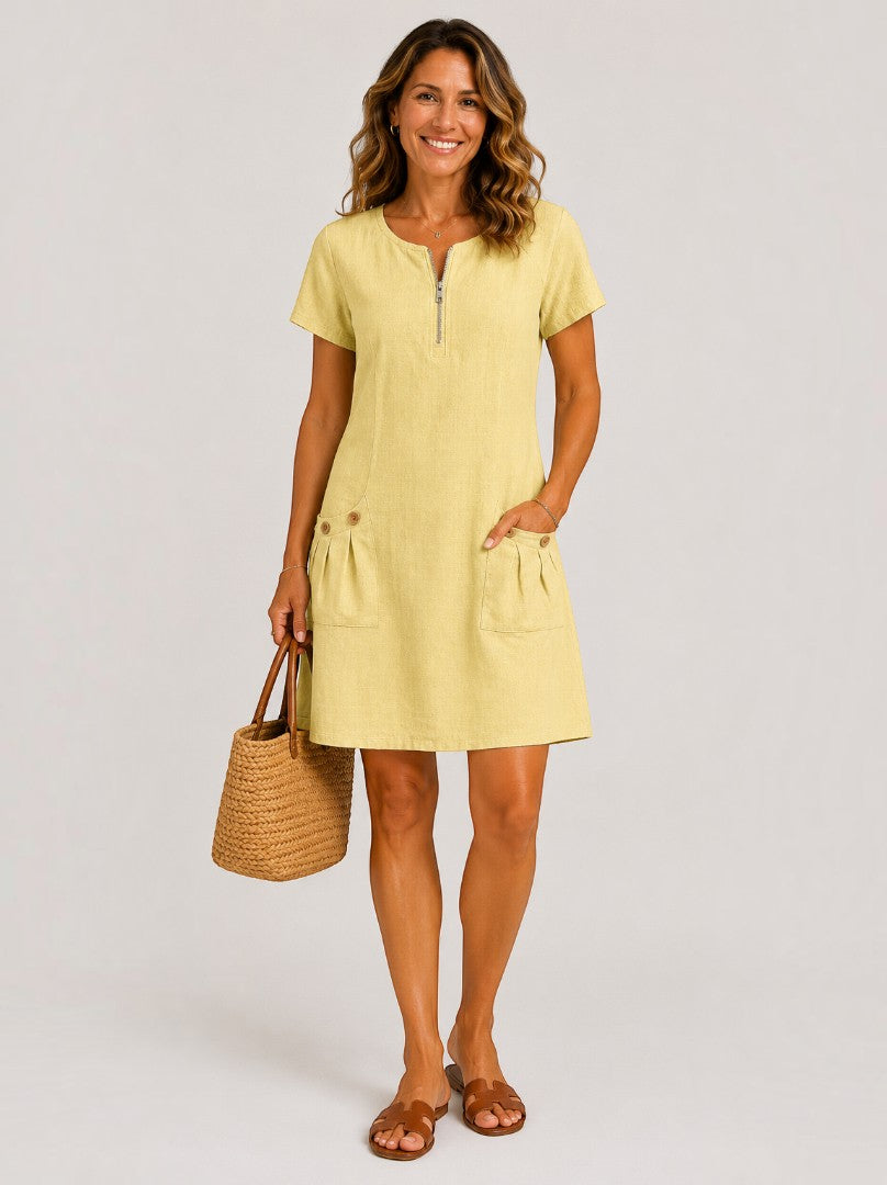 Gesa | Sommerkleid in Grün aus Leinenoptik