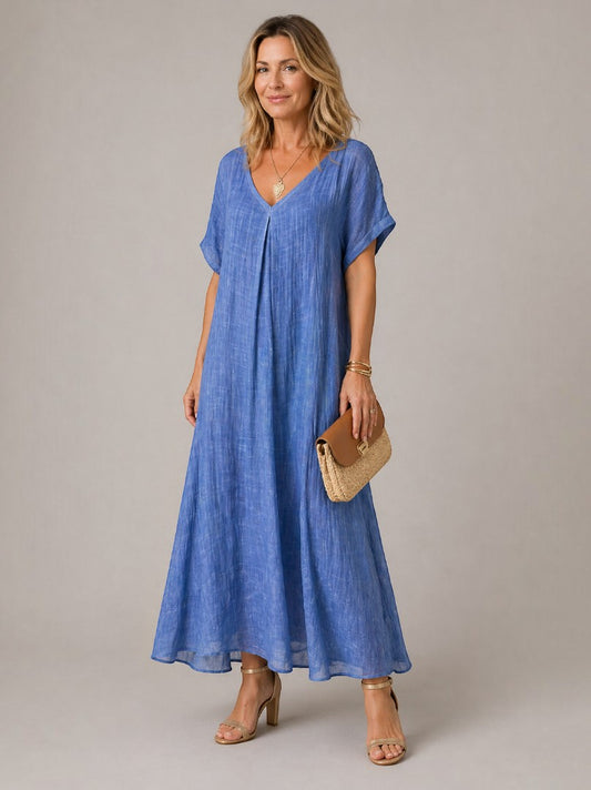 Gerhild | Maxikleid in Blau aus Leinenoptik
