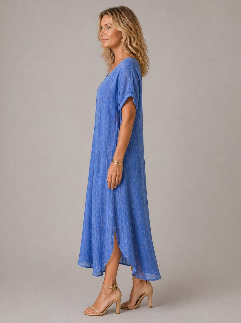 Gerhild | Maxikleid in Blau aus Leinenoptik