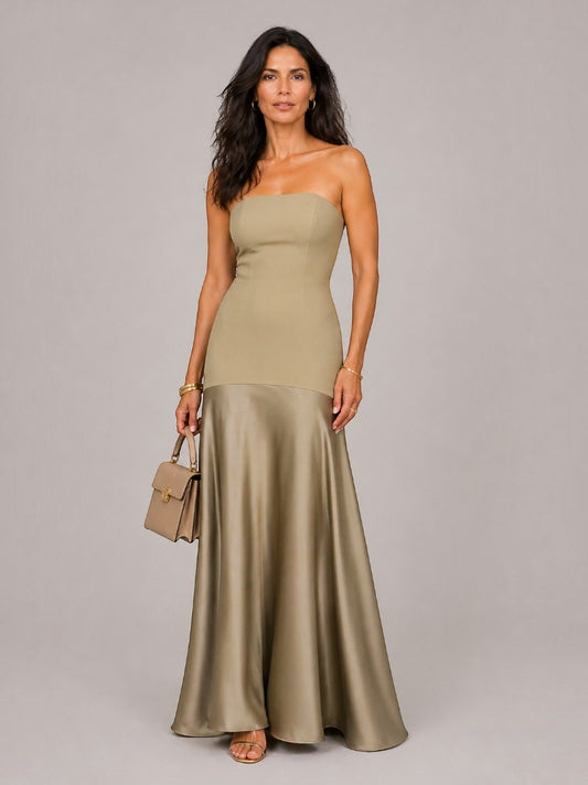 Larissa | Maxikleid in Champagner mit Satinglanz