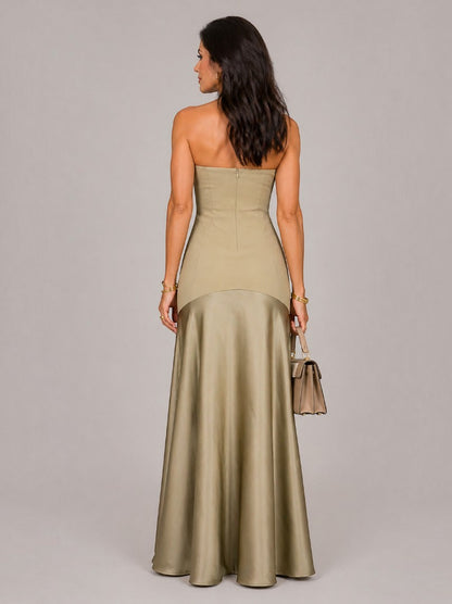 Larissa | Maxikleid in Champagner mit Satinglanz