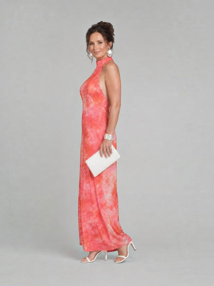 Reinhildis | Maxikleid mit Batikdruck in Koralle