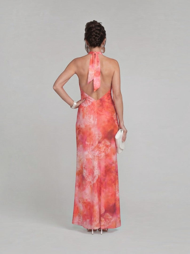 Reinhildis | Maxikleid mit Batikdruck in Koralle
