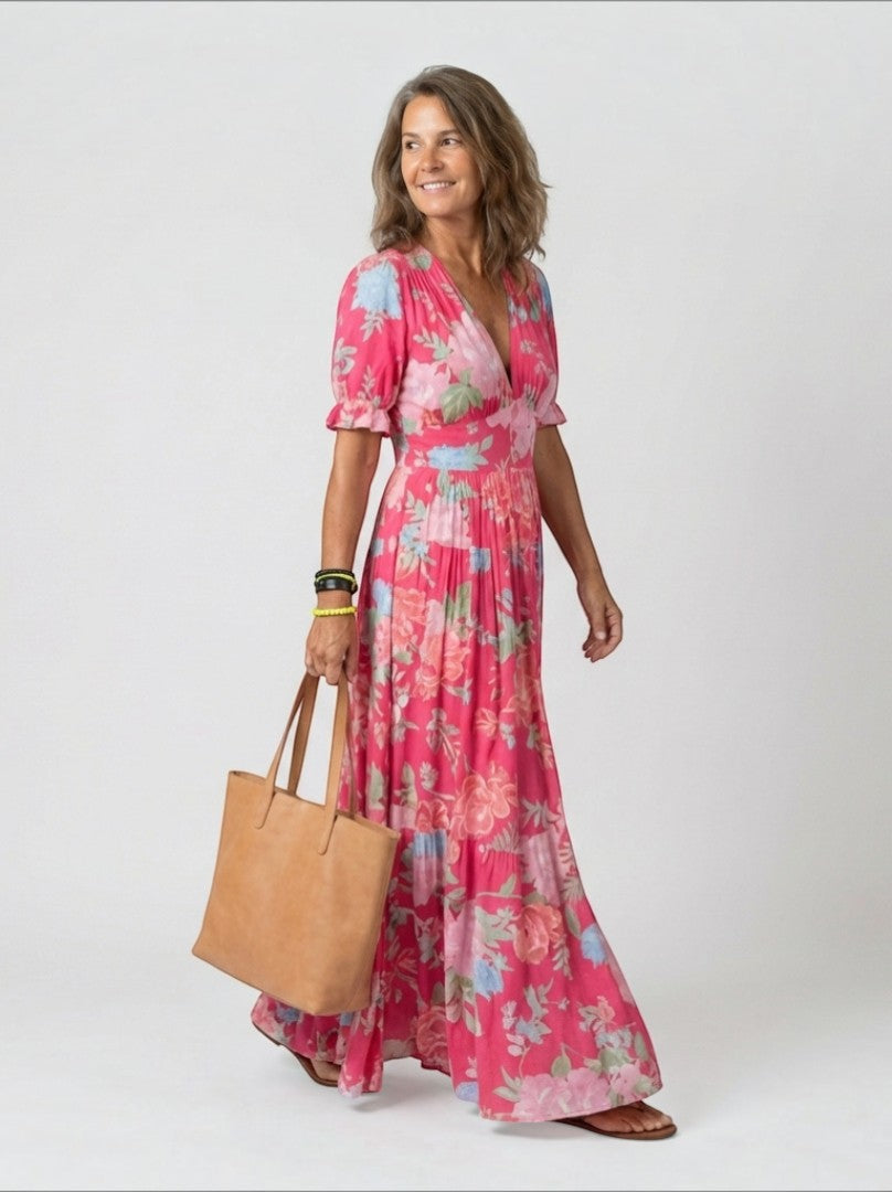 Henriette | Maxikleid mit Blütendruck in Pink