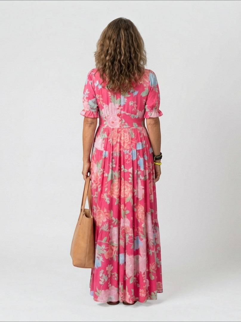 Henriette | Maxikleid mit Blütendruck in Pink