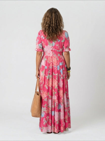 Henriette | Maxikleid mit Blütendruck in Pink