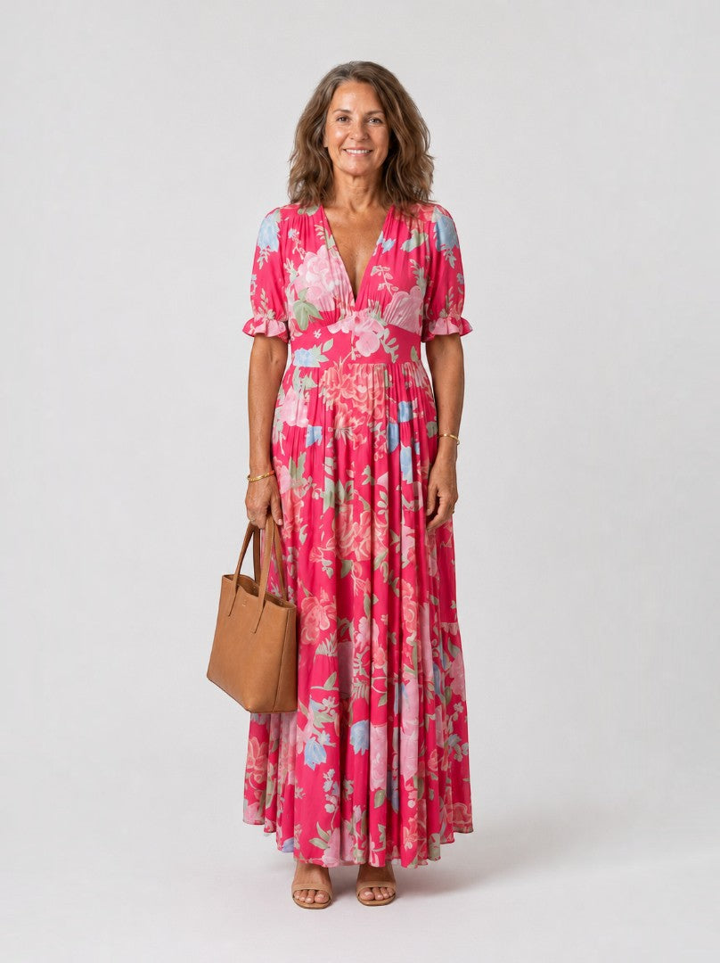 Henriette | Maxikleid mit Blütendruck in Pink
