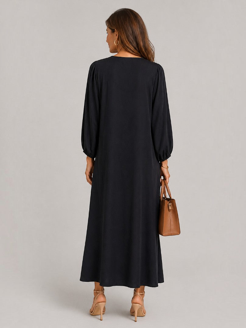 Wilhelmina | Maxikleid in Schwarz mit langen Ärmeln