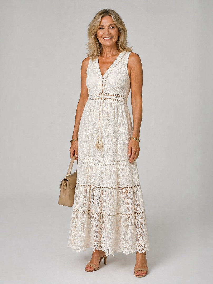 Klothilde | Maxikleid in Creme mit Spitze