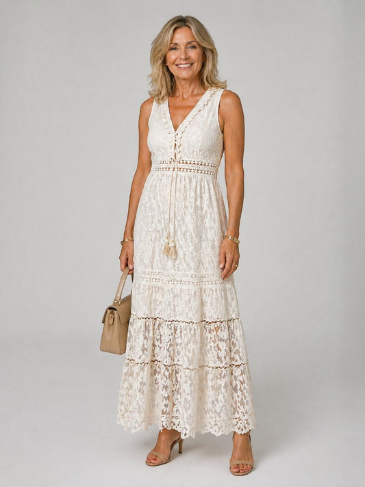 Klothilde | Maxikleid in Creme mit Spitze