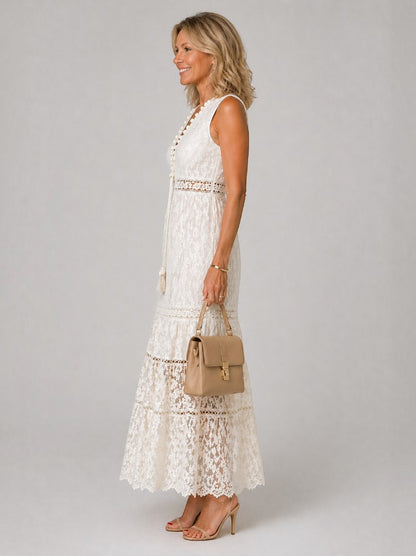 Klothilde | Maxikleid in Creme mit Spitze