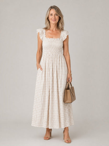 Rosalinde | Maxikleid mit Karomuster und Smok