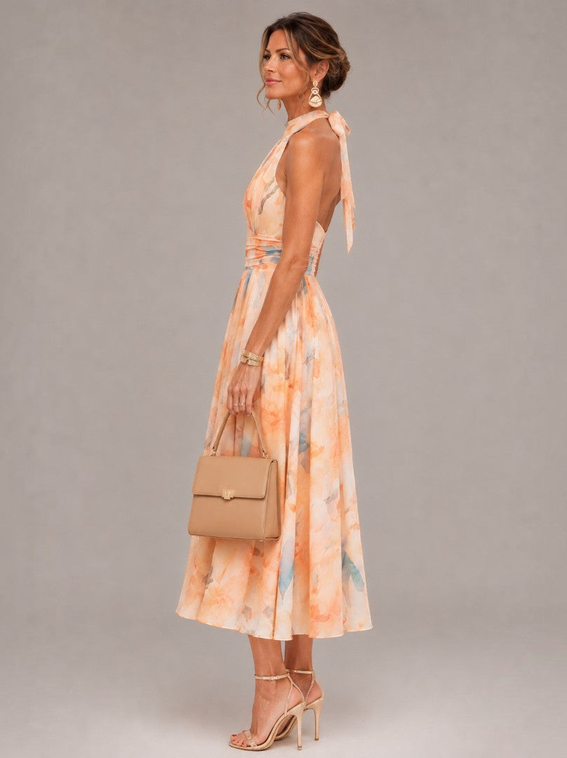 Evelin | Midikleid mit Aquarelldruck in Apricot