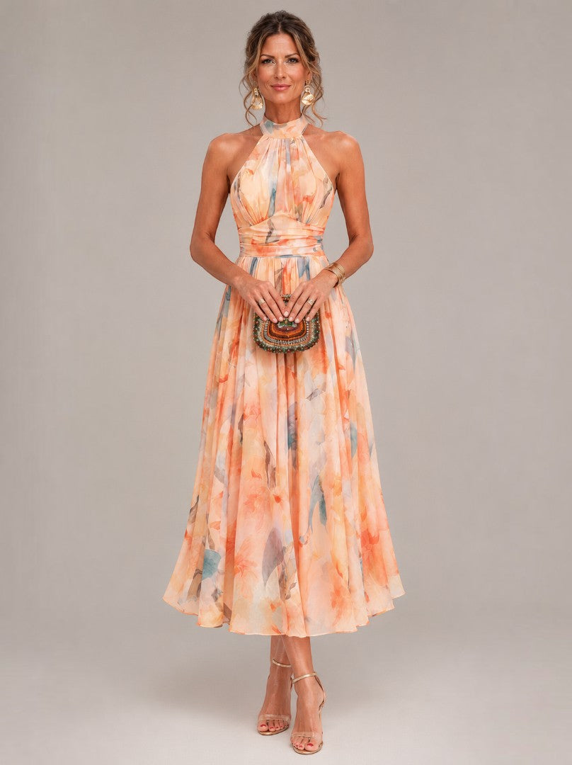 Evelin | Midikleid mit Aquarelldruck in Apricot