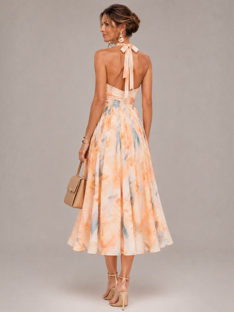 Evelin | Midikleid mit Aquarelldruck in Apricot