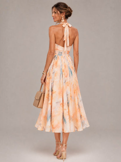 Evelin | Midikleid mit Aquarelldruck in Apricot