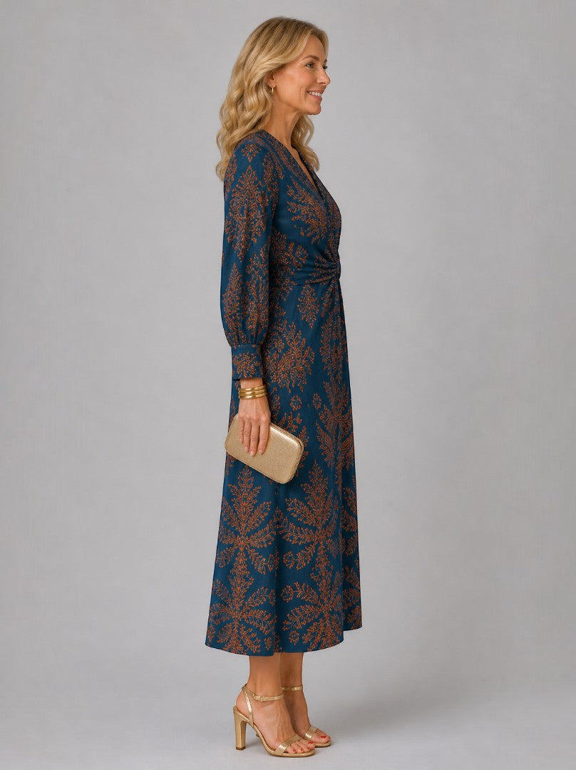 Isolde | Midikleid mit Blütenmuster in Petrol
