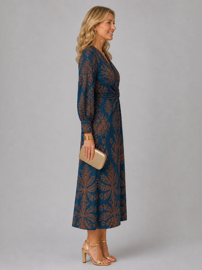 Isolde | Midikleid mit Blütenmuster in Petrol