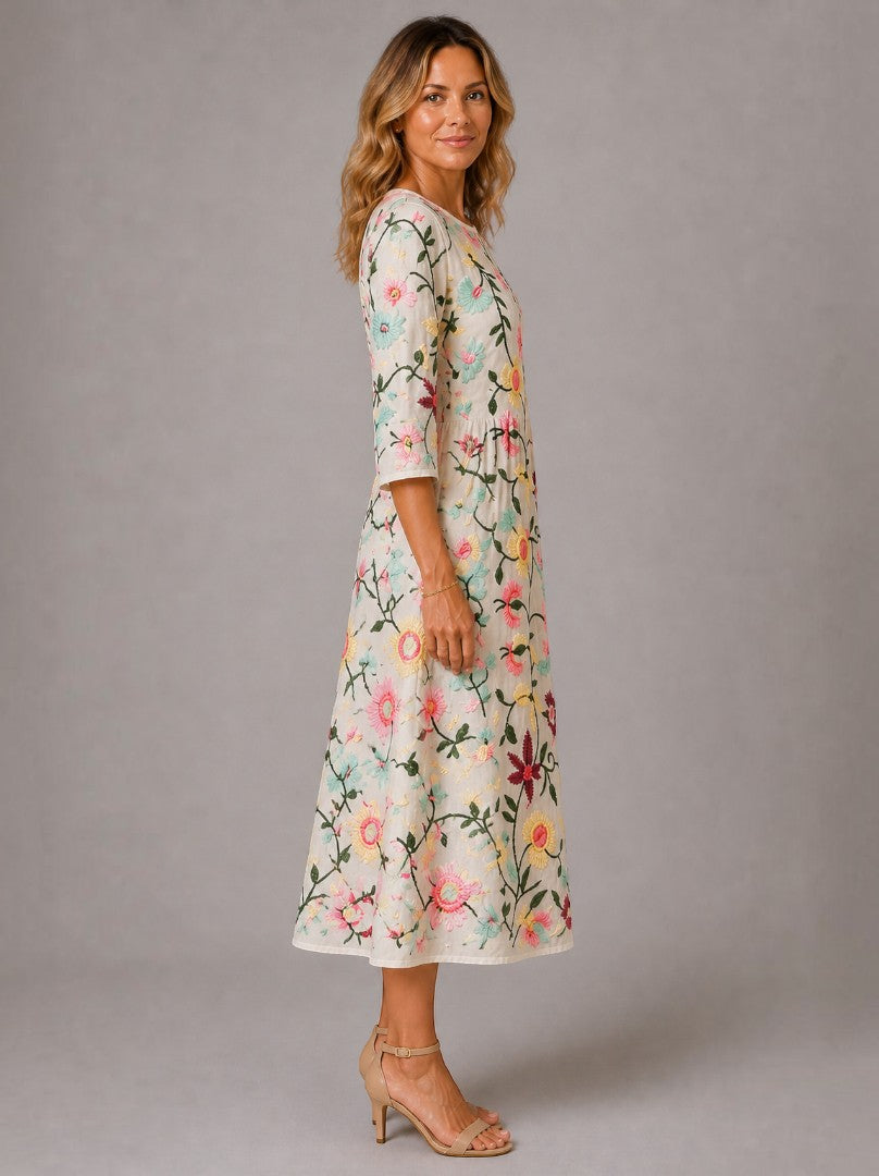 Apollonia | Midikleid mit Blumenstickerei