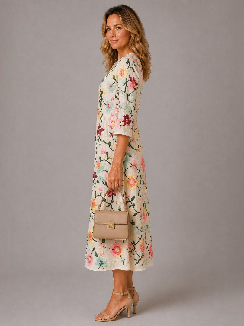 Apollonia | Midikleid mit Blumenstickerei