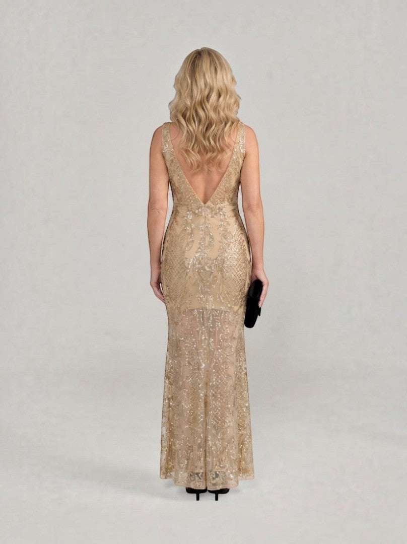 Wendelgard | Maxikleid in Gold mit Pailletten