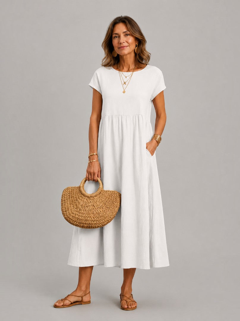 Emilie | Sommerkleid in Weiß aus Leinenoptik