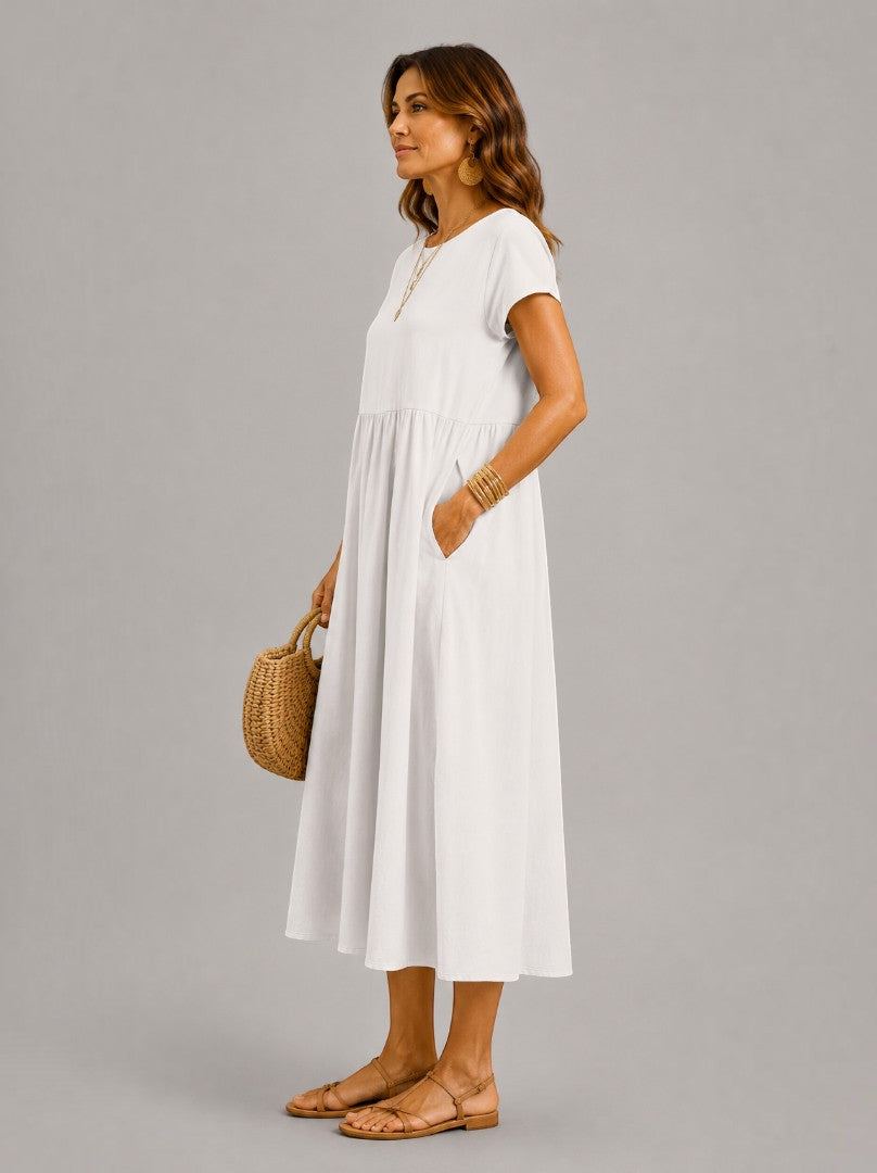 Emilie | Sommerkleid in Weiß aus Leinenoptik