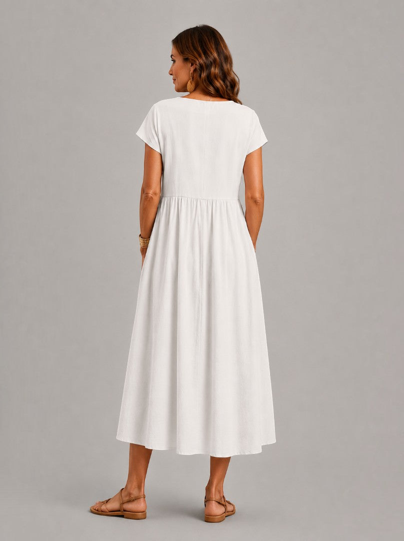 Emilie | Sommerkleid in Weiß aus Leinenoptik