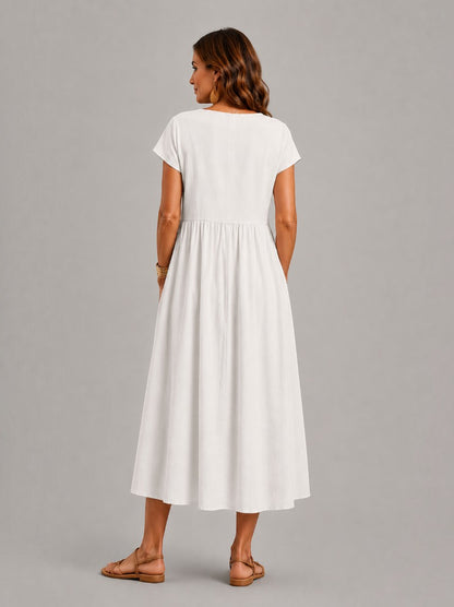 Emilie | Sommerkleid in Weiß aus Leinenoptik