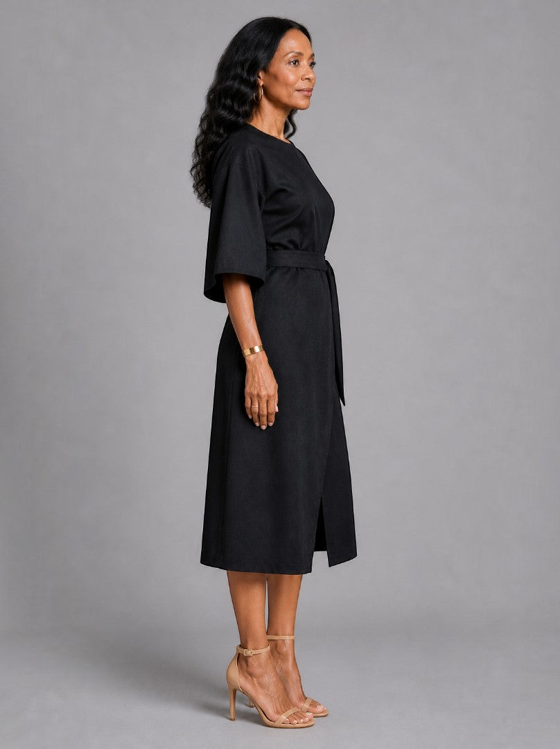 Theodora | Midikleid in Schwarz mit Bindegürtel