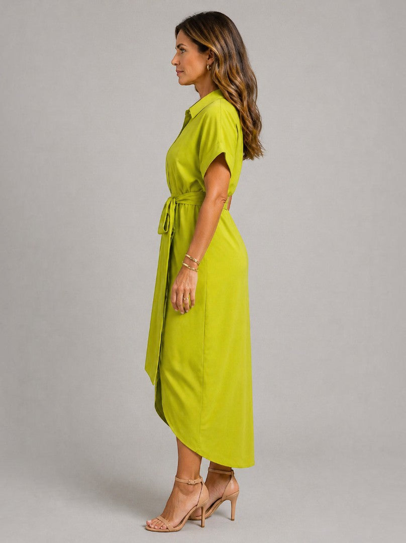 Marta | Midikleid in Limettengrün mit Knotendetail
