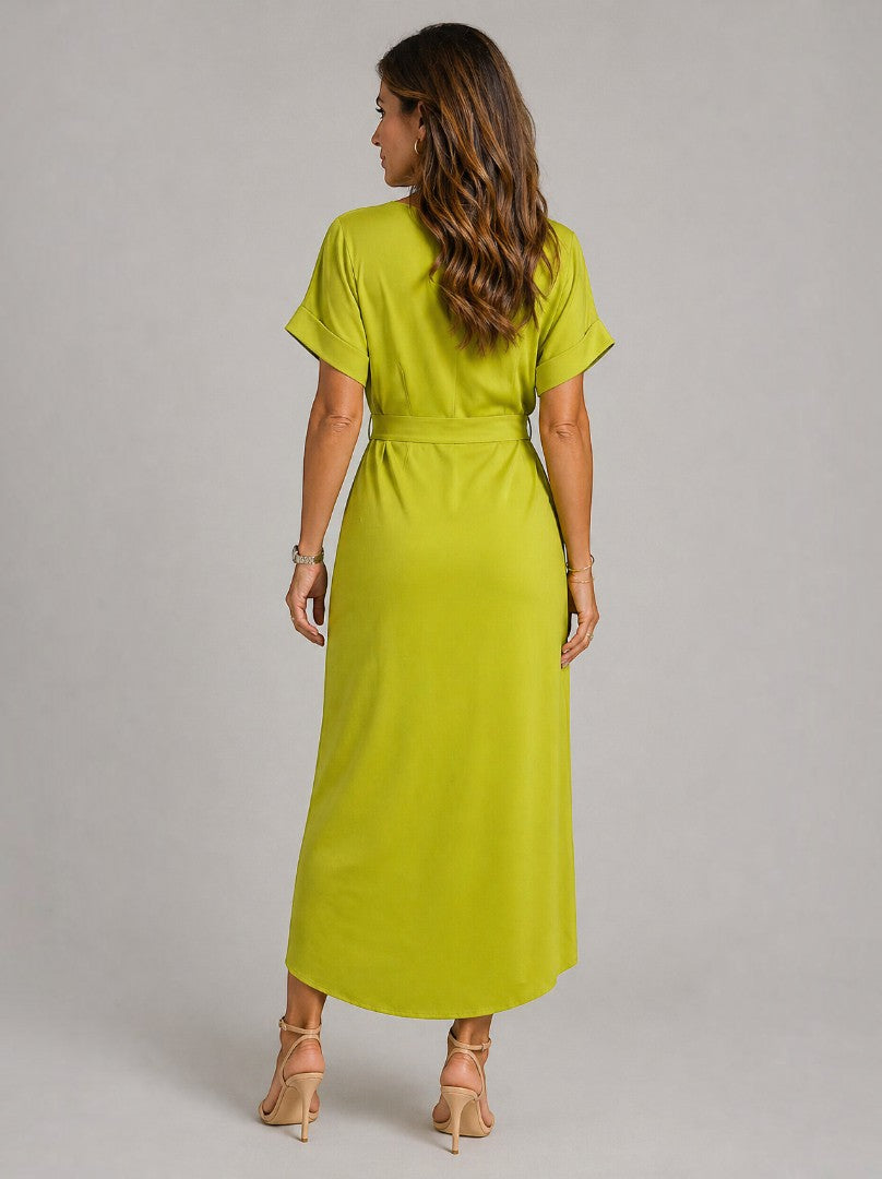 Marta | Midikleid in Limettengrün mit Knotendetail