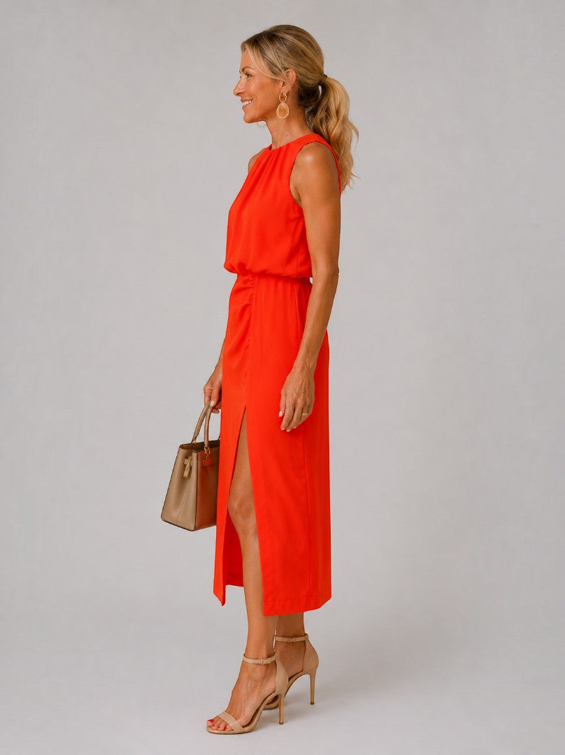 Bianka | Midikleid in Rot mit Schlitz