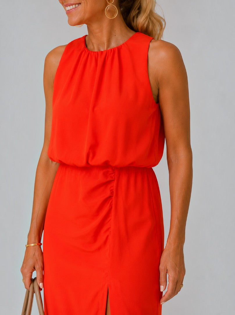 Bianka | Midikleid in Rot mit Schlitz