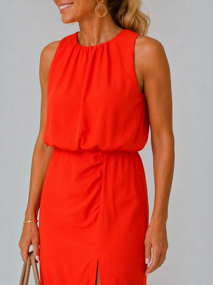 Bianka | Midikleid in Rot mit Schlitz