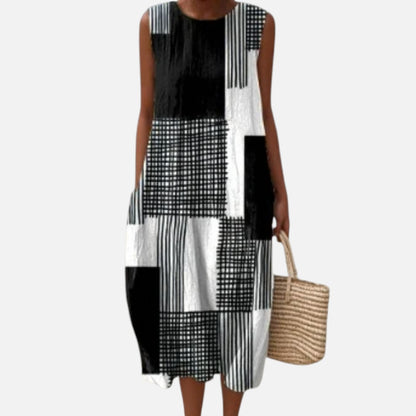 Grete | Ärmelloses Sommerkleid mit Karo-Patchwork