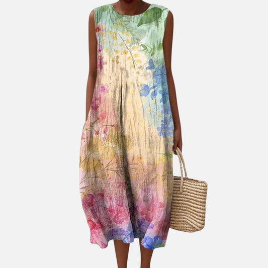Wanda | Ärmelloses Sommerkleid mit Aquarelldruck