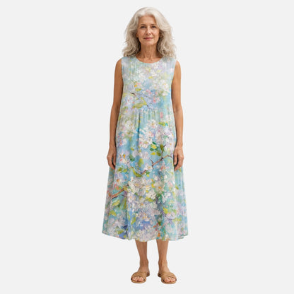 Friederike | Ärmelloses Sommerkleid mit Blütenaquarell