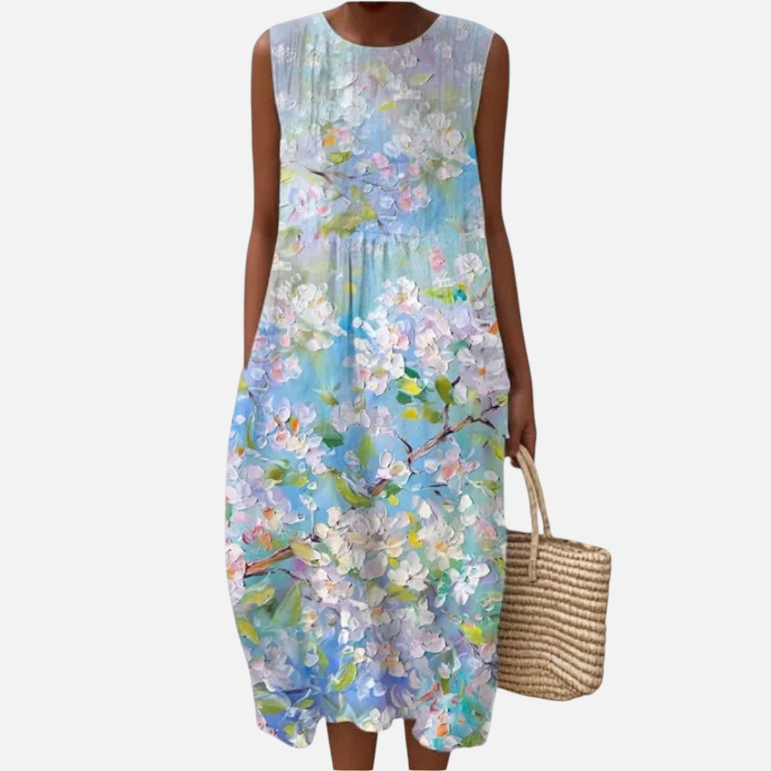 Friederike | Ärmelloses Sommerkleid mit Blütenaquarell